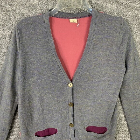 Love Tree Cardigan Sweater Women S Gray W/Semi Sheer Back 4 Button Long Sleeve - Picture 4 of 11